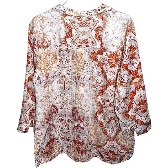 Chico's 2 Women 12/14 Large White Orange Coastal Medallion Print Linen Tunic - Picture 3 of 6